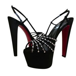 Christian Louboutin Vegastrassima Alta Black Suede Crystal Platform Heels 38 8